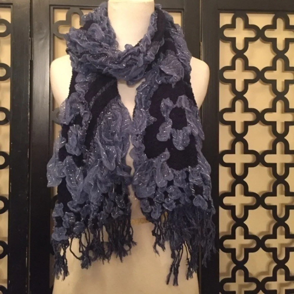 COWBOY BLUE WITH METALLIC‎ THREADS RECTANGLE SCARF